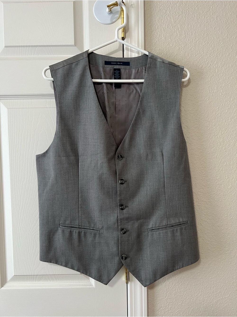 Perry Ellis Gray Dress Vest Men’s Large Formal Suit Waistcoat